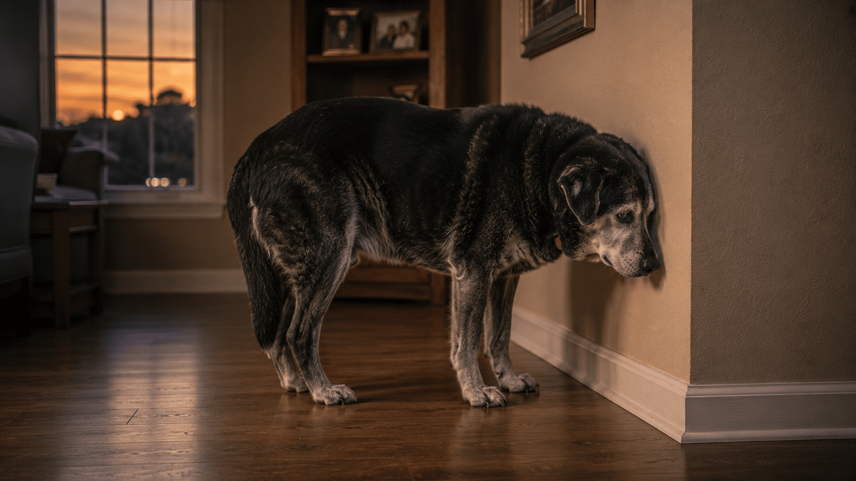 Disoriented elderly dog, illustrating senior dogs and canine cognitive dysfunction