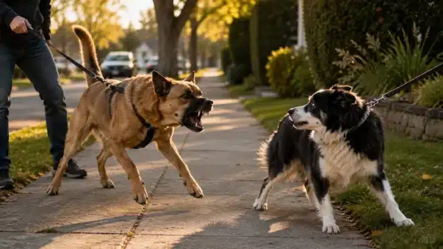 Dog showing aggression toward another dog, illustrating aggression toward other dogs