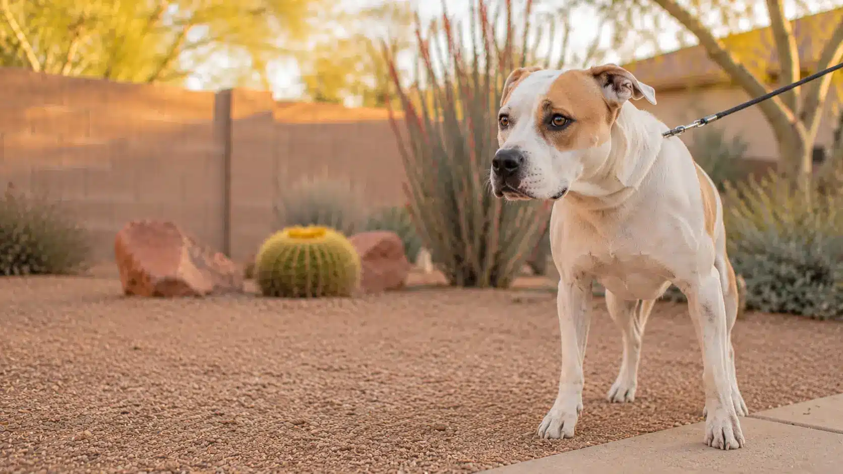 Dog showing tense body language and early warning signs of aggression during a behavior consultation in Phoenix, Arizona.