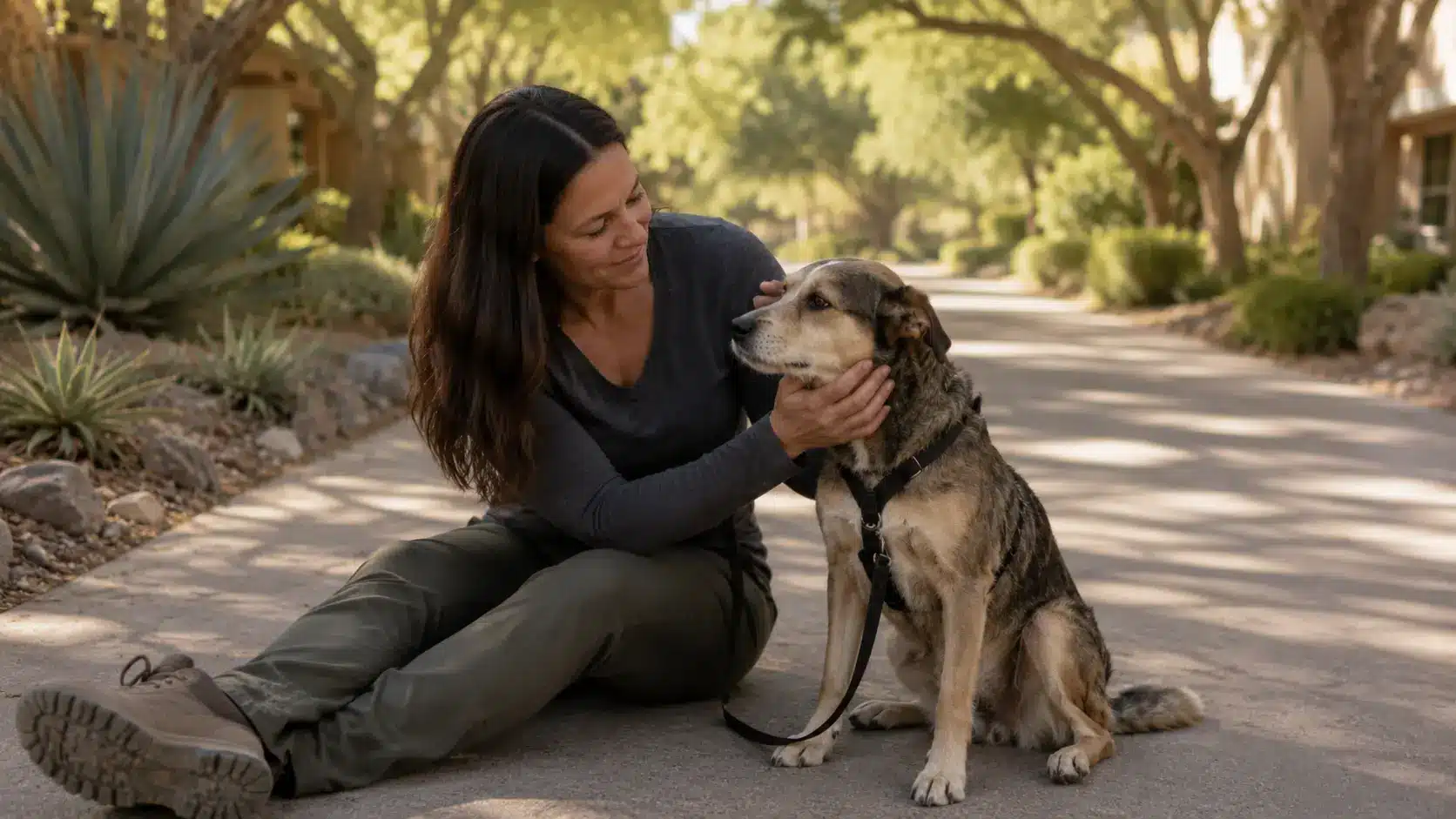 Dog anxiety and fear behavior modification in Tempe, AZ, supporting an anxious dog with science based desensitization and counterconditioning.
