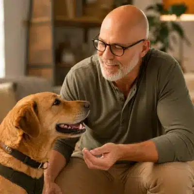 Will Bangura, certified dog trainer in Phoenix, working with a dog using positive reinforcement.