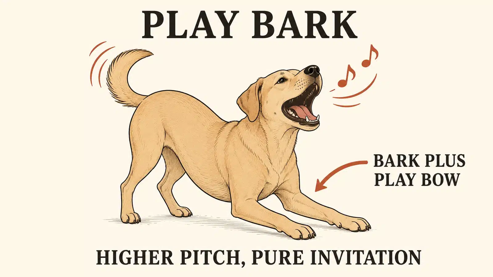 Dog barking happily from a play bow to invite a game