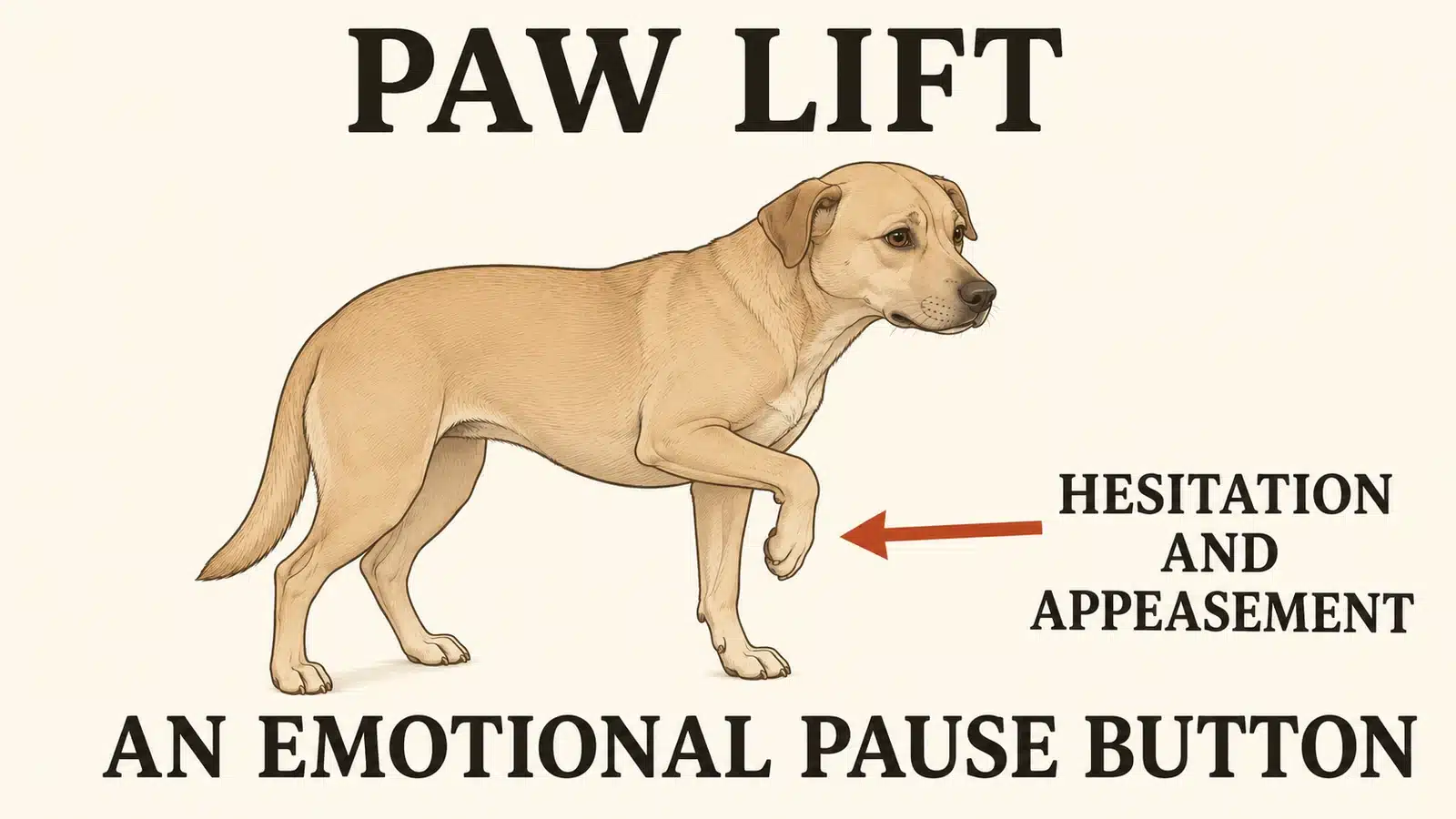 Dog lifting one front paw off the ground, a signal of appeasement and uncertainty