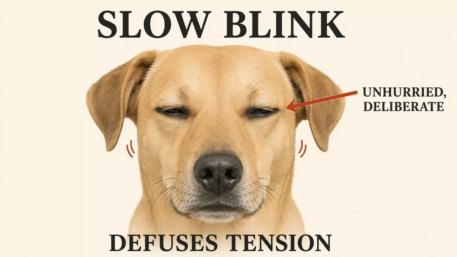 Dog performing a slow blink to defuse tension
