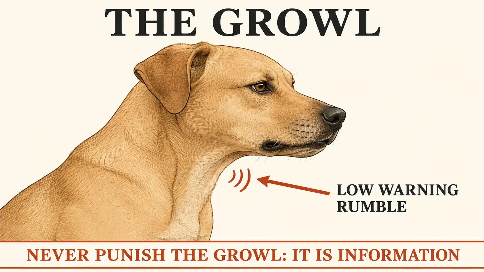 Dog growling with a closed mouth and tense body as a warning to increase distance
