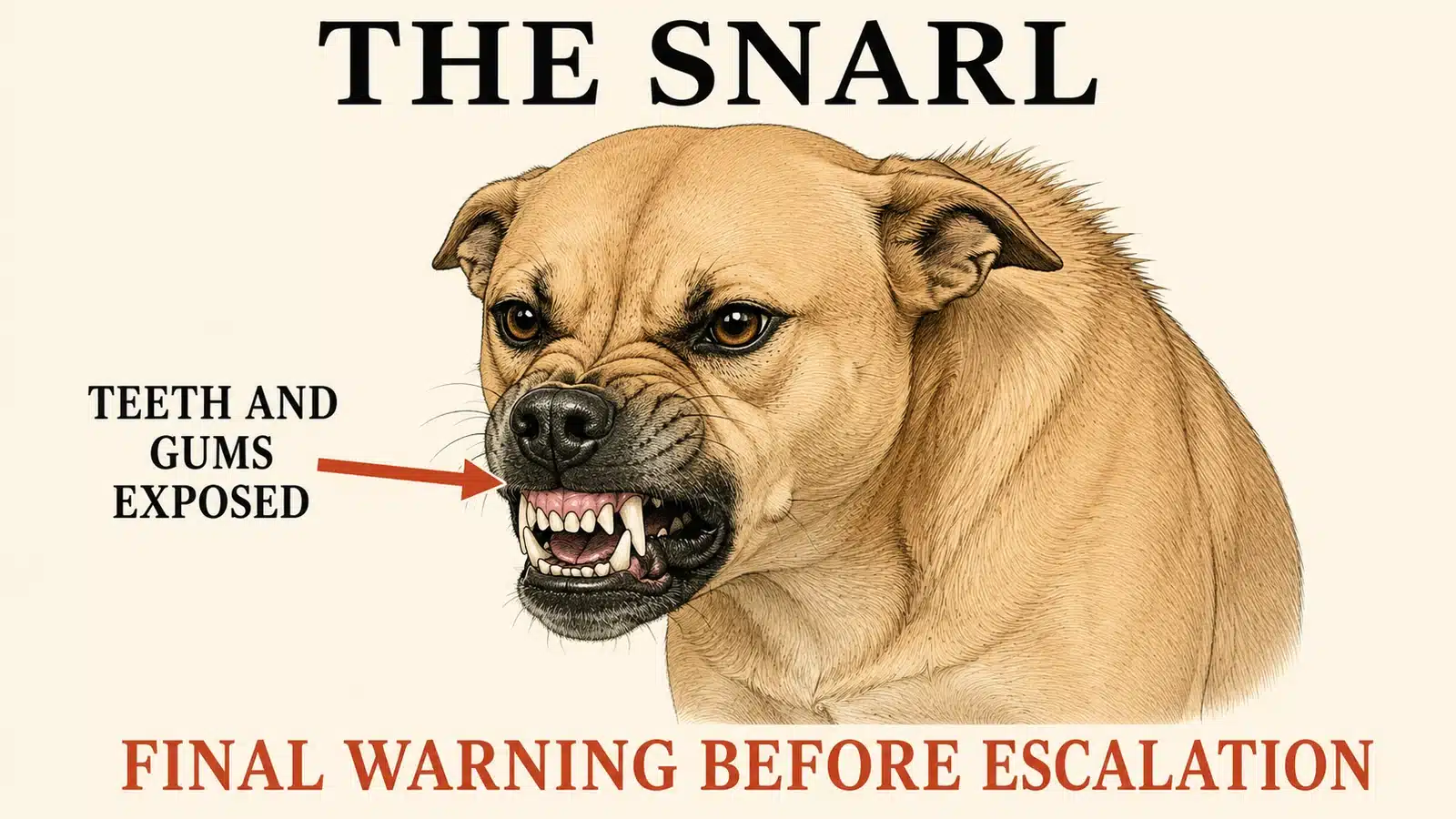 Dog displaying a full snarl combining a growl with bared teeth and a wrinkled muzzle