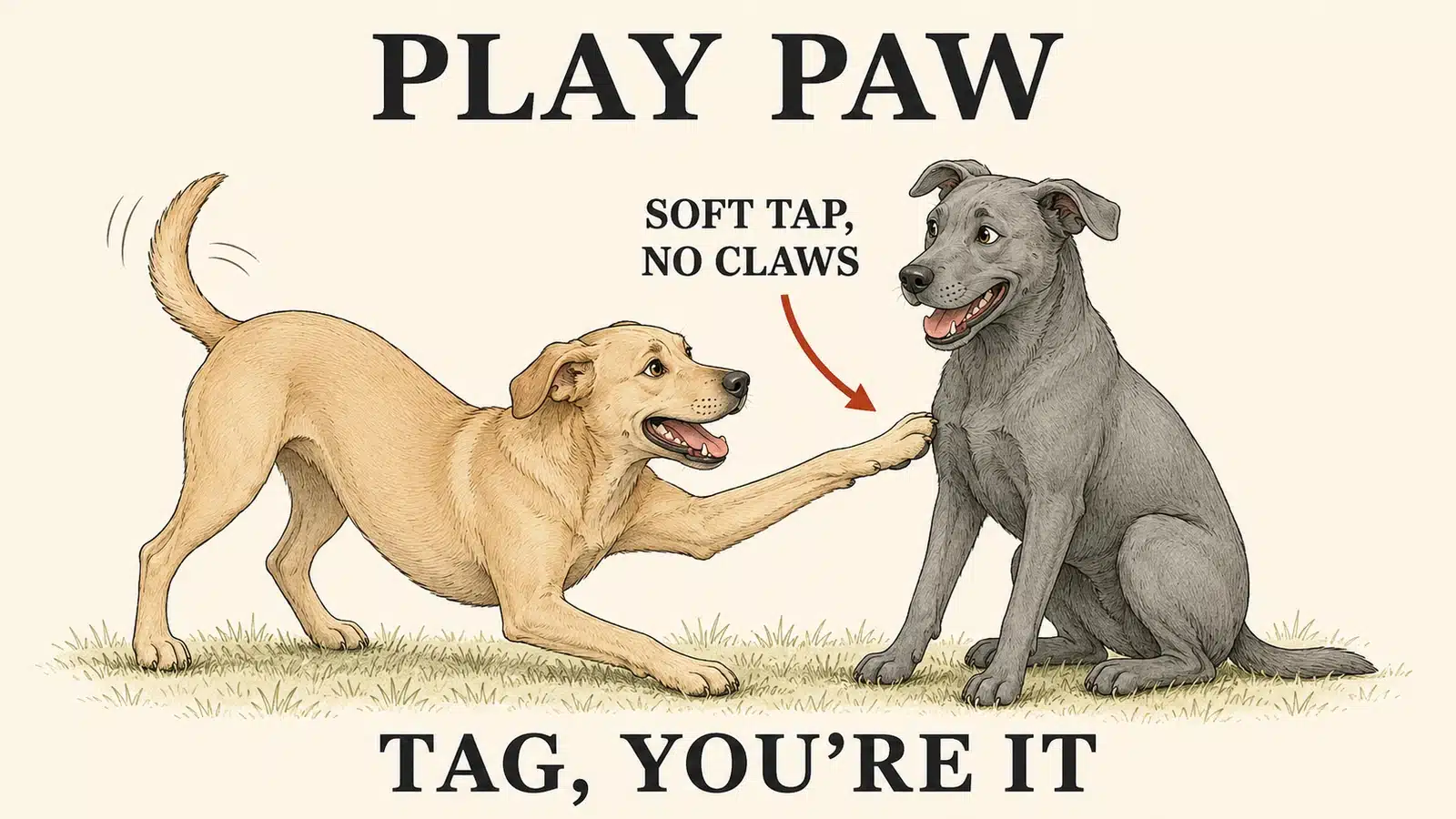 Dog batting a soft front paw toward another dog to invite play