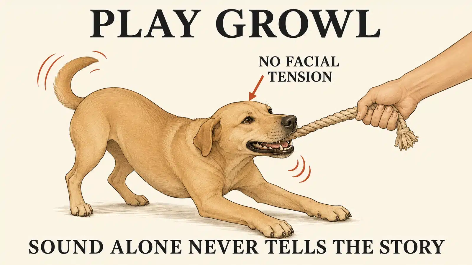 Dog play growling during a game of tug with loose happy body language