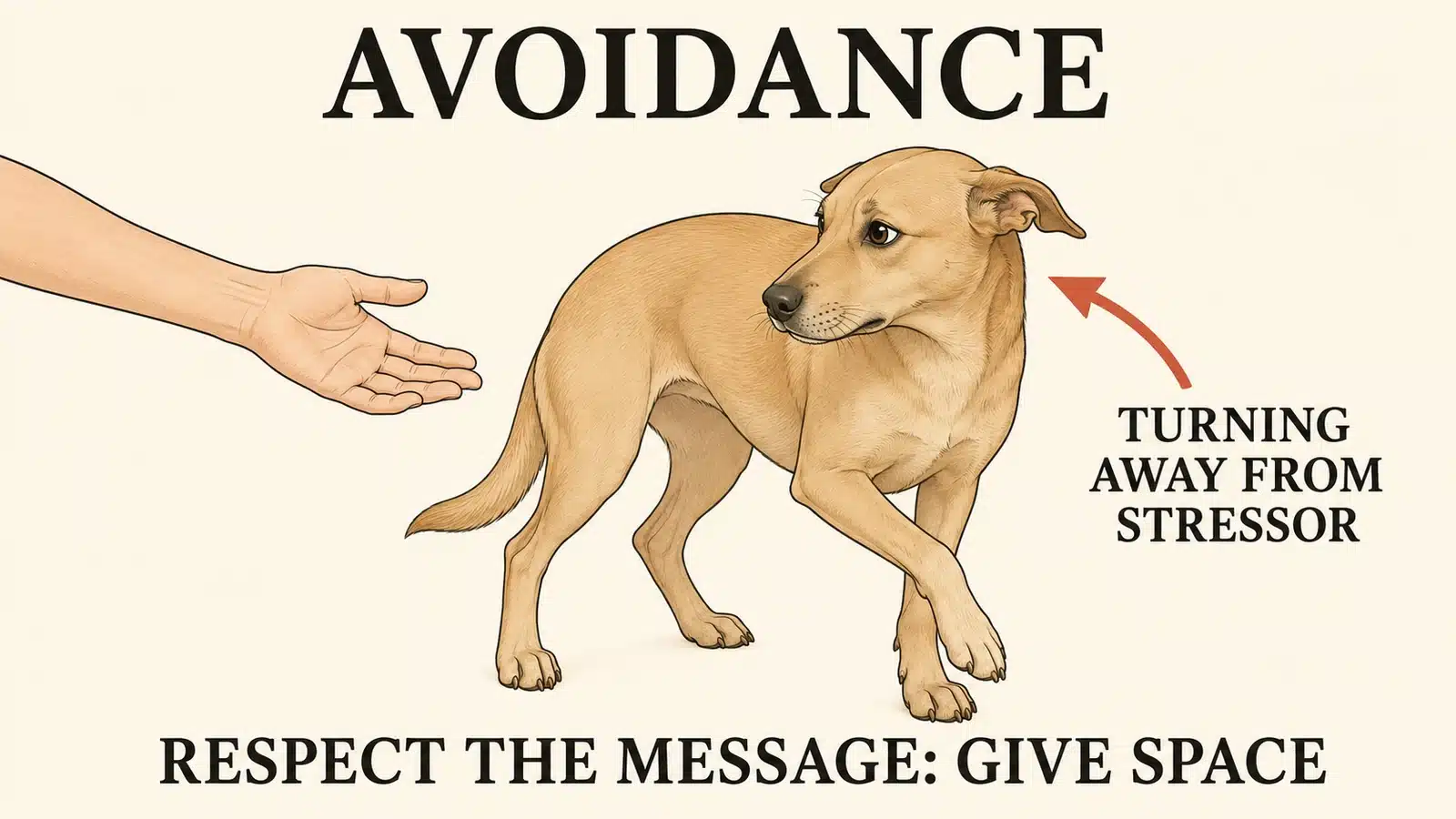 Dog turning its head and body away from a reaching human hand, an avoidance stress signal