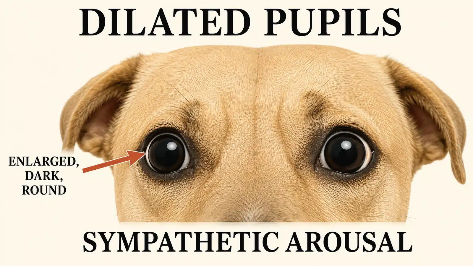 Extreme close-up of a dog's eyes with dilated pupils caused by stress arousal