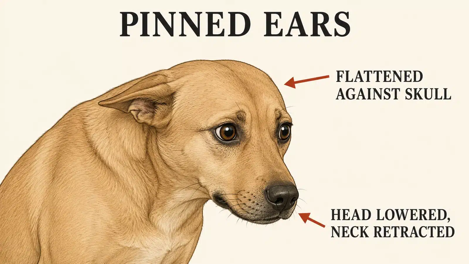 Dog with ears pinned flat back against the skull, signaling stress or fear