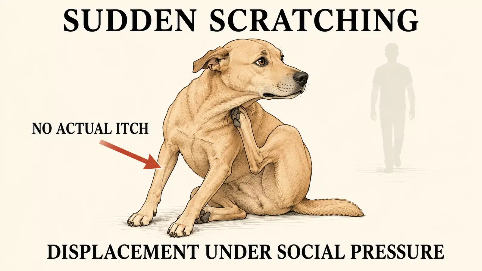 Dog abruptly stopping to scratch itself during a tense interaction, a displacement stress behavior