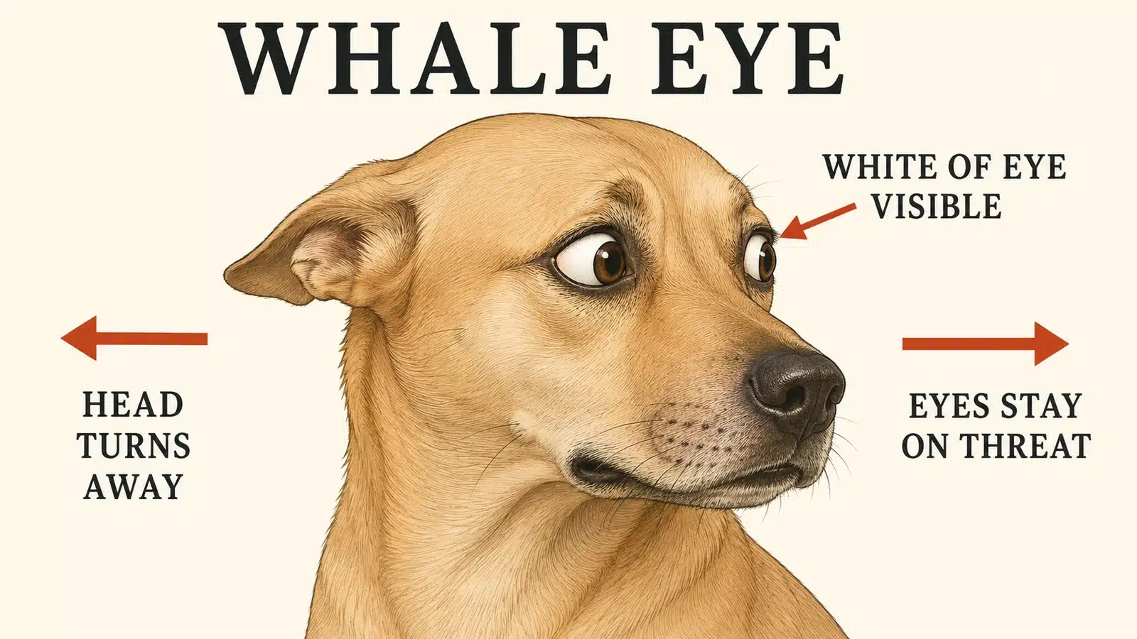 Dog showing whale eye with the white sclera visible as head turns away while eyes stay fixed on a stressor
