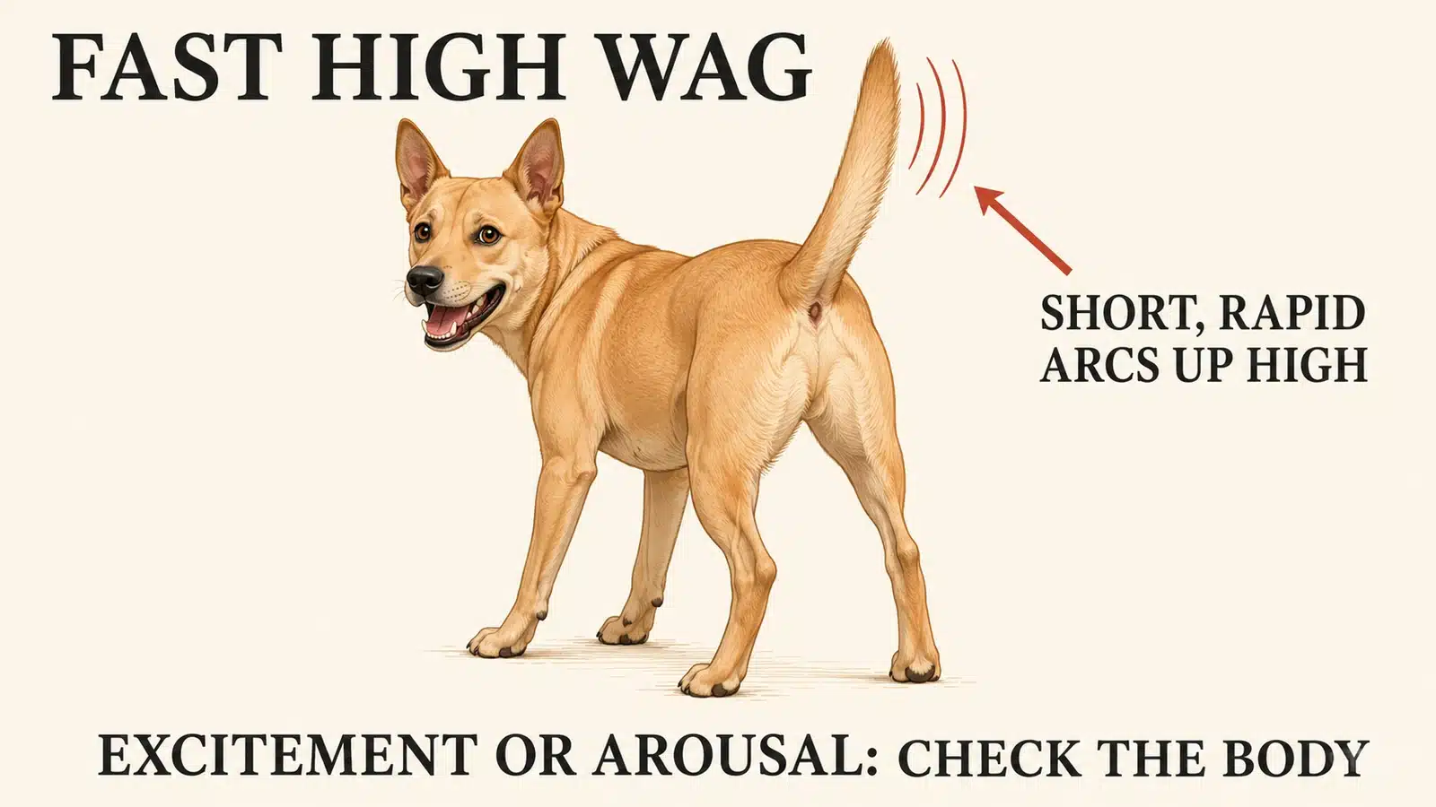 Dog with a fast high tail wag showing excitement and arousal