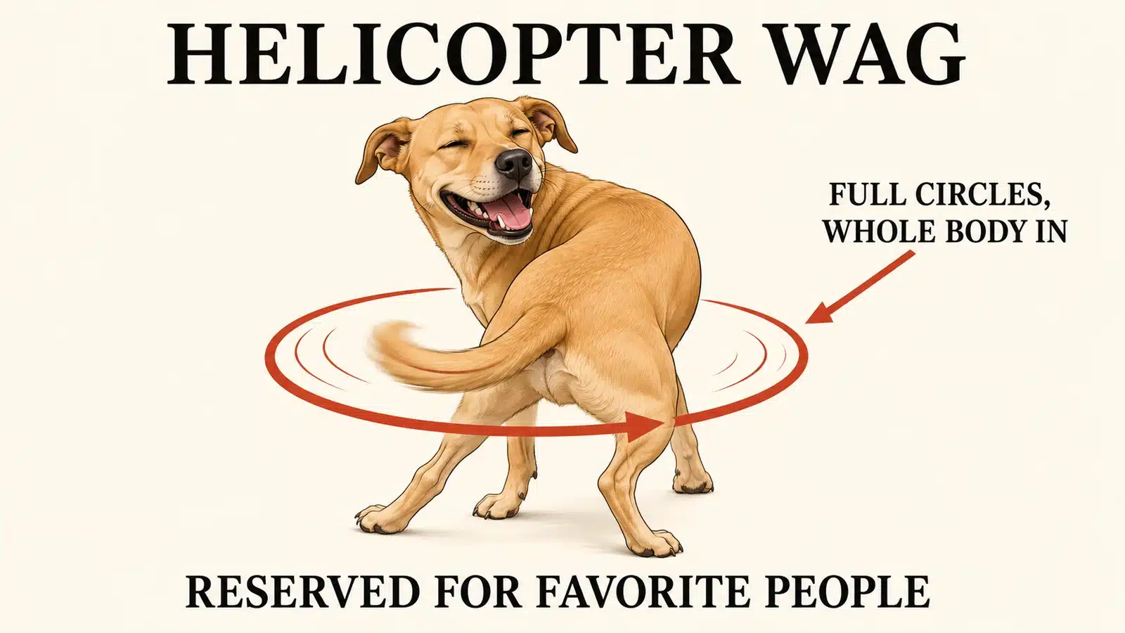 Dog doing a circular helicopter tail wag with its whole body wiggling in greeting