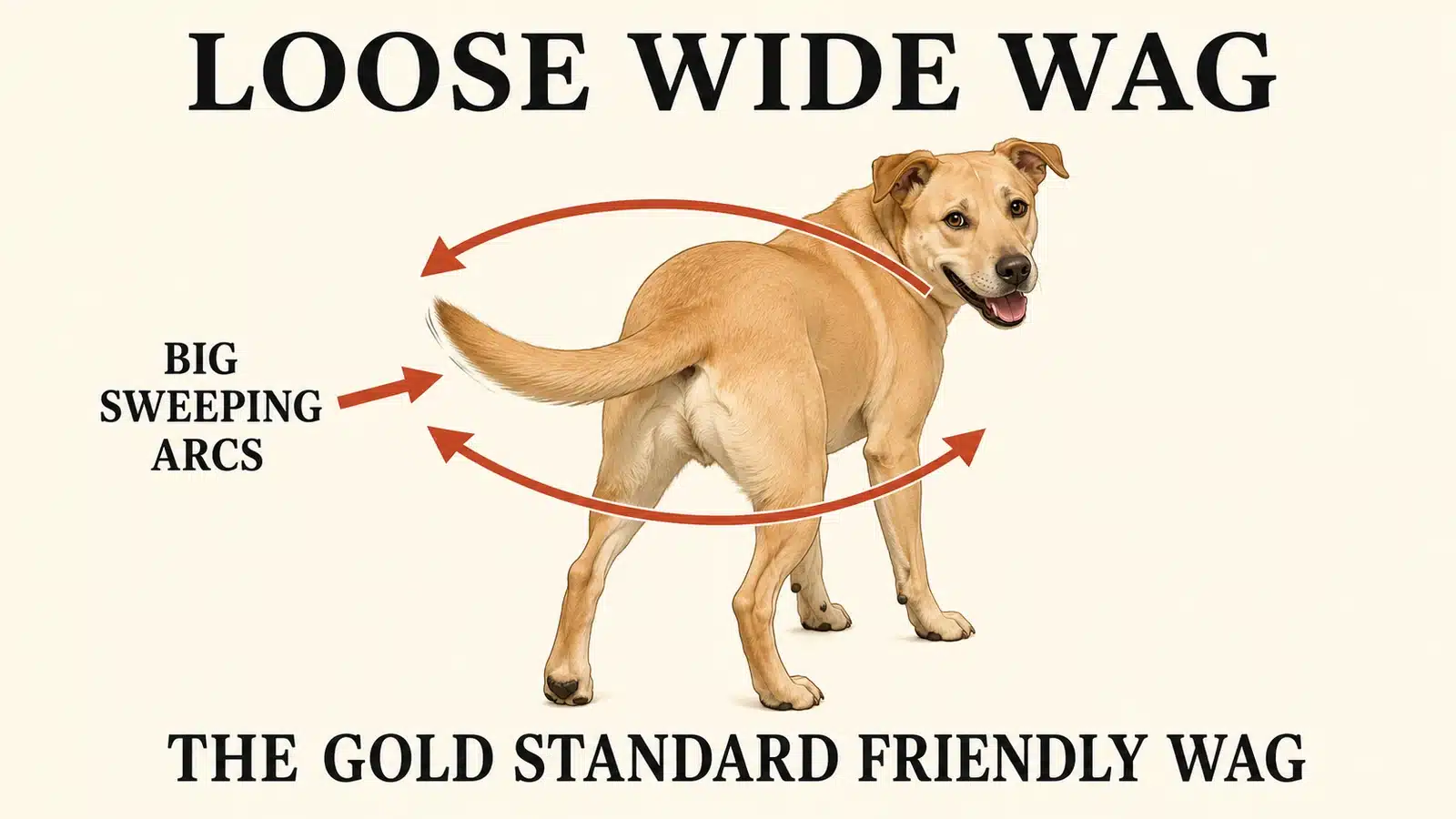 Dog wagging its tail in wide loose sweeps at mid height showing friendly relaxation