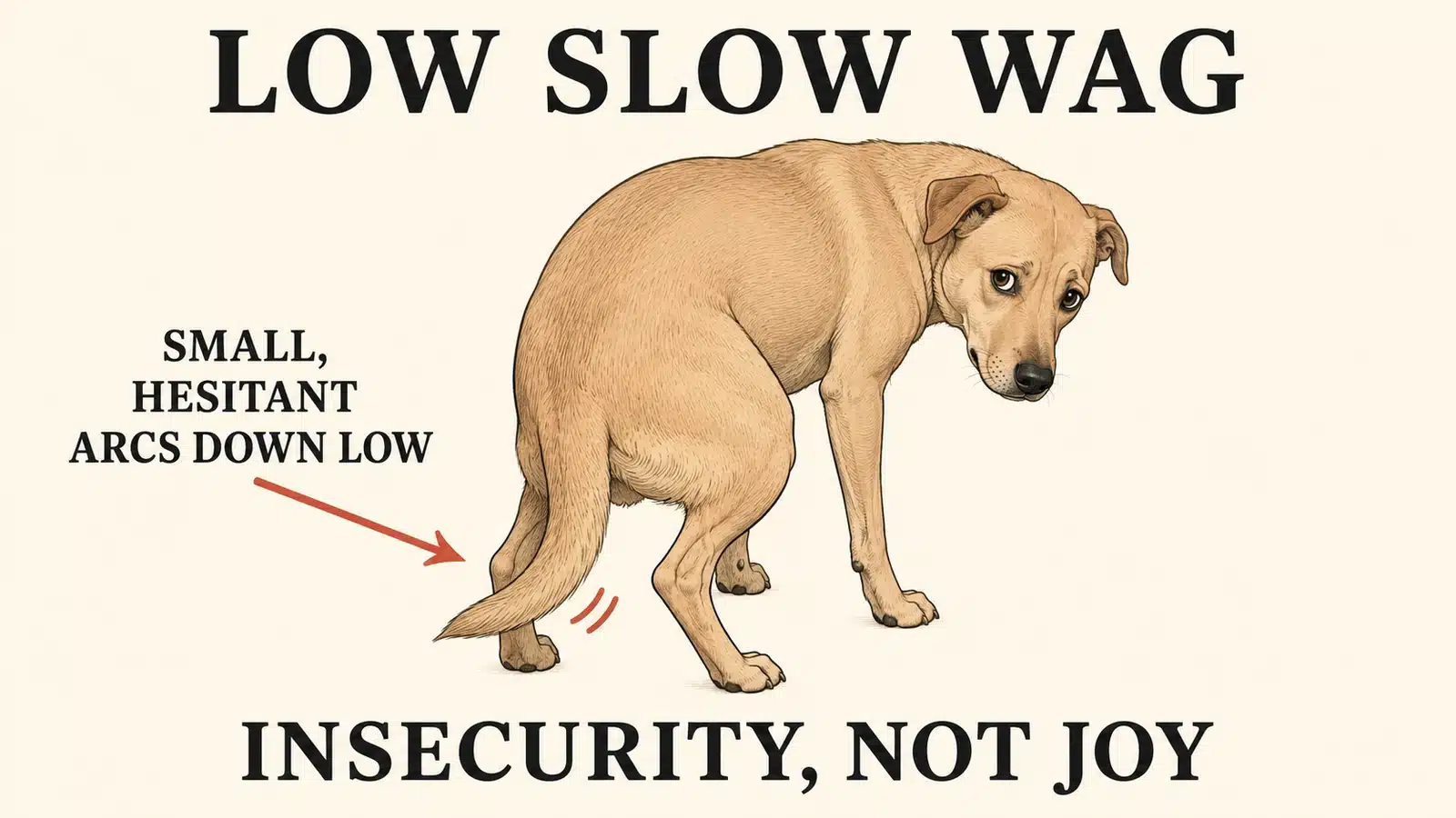 Dog wagging a low tail slowly, indicating insecurity or appeasement rather than happiness