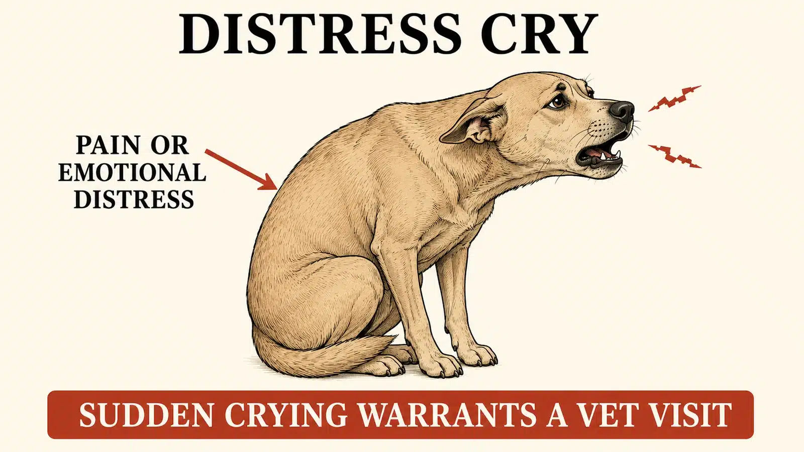 Dog vocalizing in distress with hunched posture and tense face