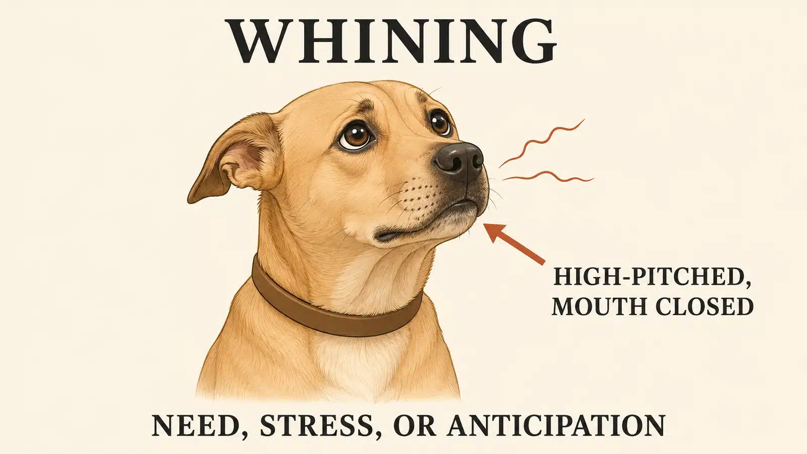 Dog whining with a closed mouth, worried eyes, and ears back